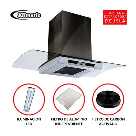 Campana Decorativa de Isla 90cm Klimatic Isola Black Plus