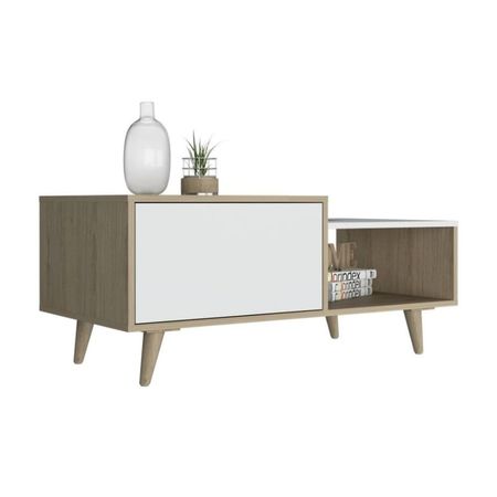 Mesa de Centro Melamina Tuhome Modelo Bora Rovere/Blanco