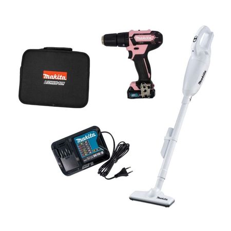 Taladro Percutor Inalámbrico Makita 12V + Aspiradora 12V + Batería + Cargador