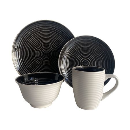 Set de Vajilla Cerámica Premium 16 piezas Negro Orange