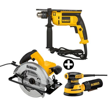 Combo Dewalt: Taladro Percutor 650W + Sierra Circular + Lijadora Excéntrica