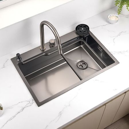 Lavadero 1 poza 80x50cm Embossed Pvd Black Antiraya Orange