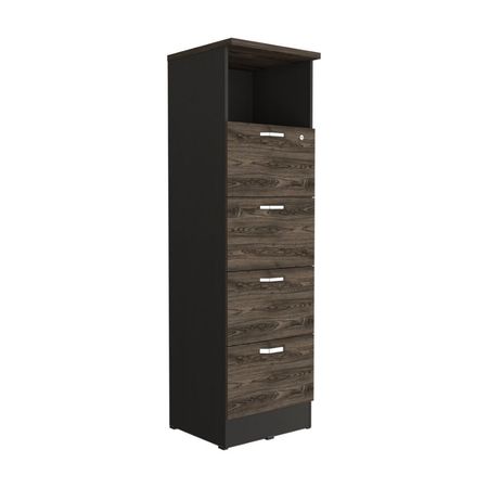 Archivador 4 Cajones Home Office Melamina Negro/Coñac