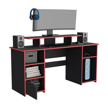 Escritorio Gamer Tuhome KERIA Melamina Wengue/Canto Rojo