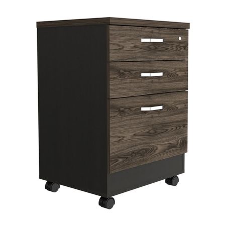 Archivador 3 Cajones Home Office Melamina Negro/Coñac