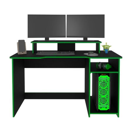 Escritorio Gamer Guma Melamina para 2 Monitores Wengue/Verde
