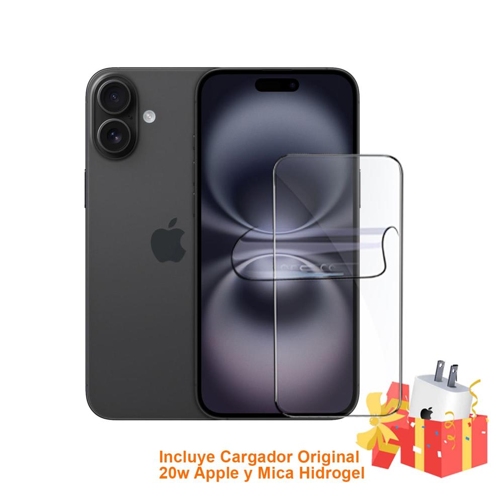 Iphone 16 256Gb Version Esim Black con Mica Hidrogel y Cargador 20w Original