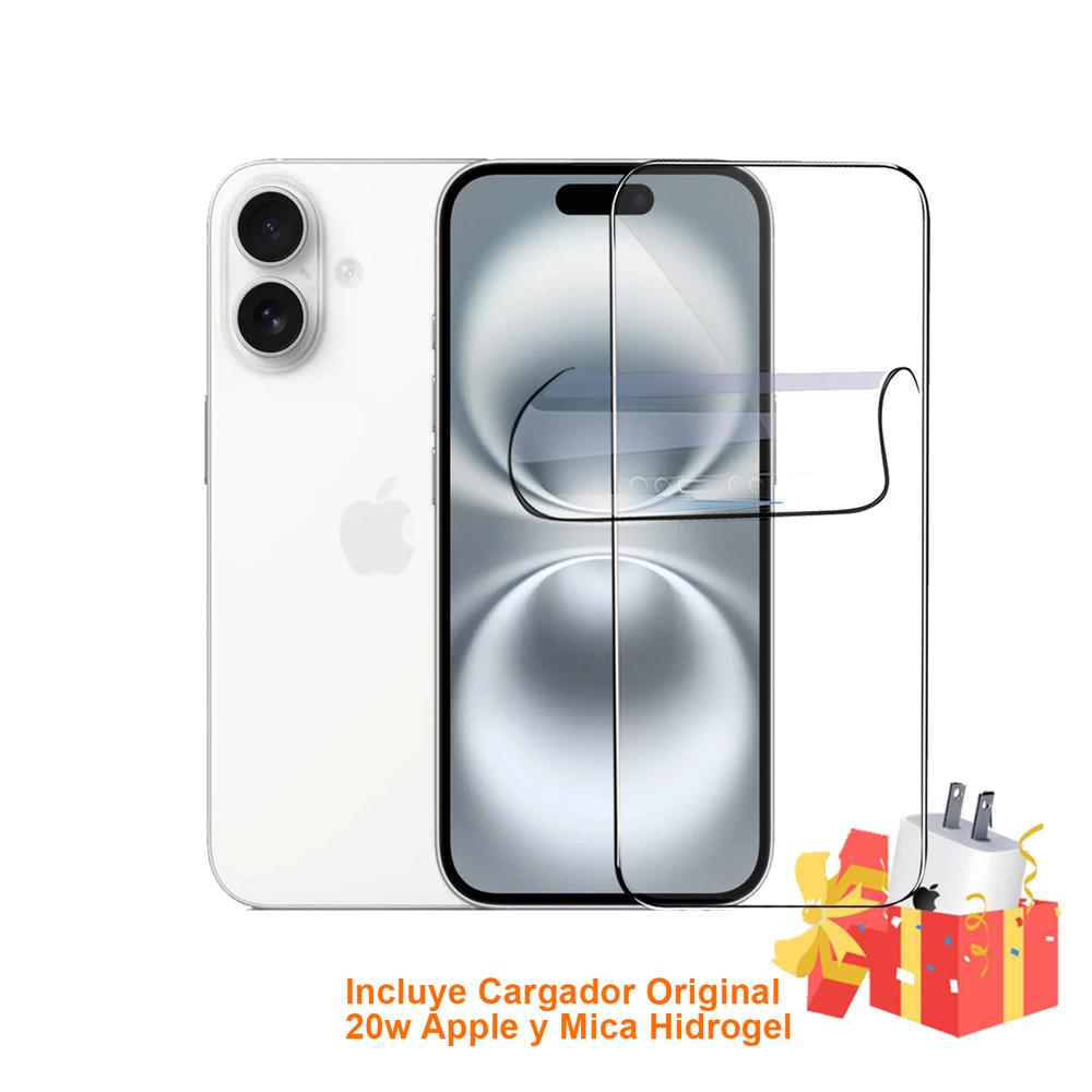 Iphone 16 256Gb Version Esim Blanco con Mica Hidrogel y Cargador 20w Original