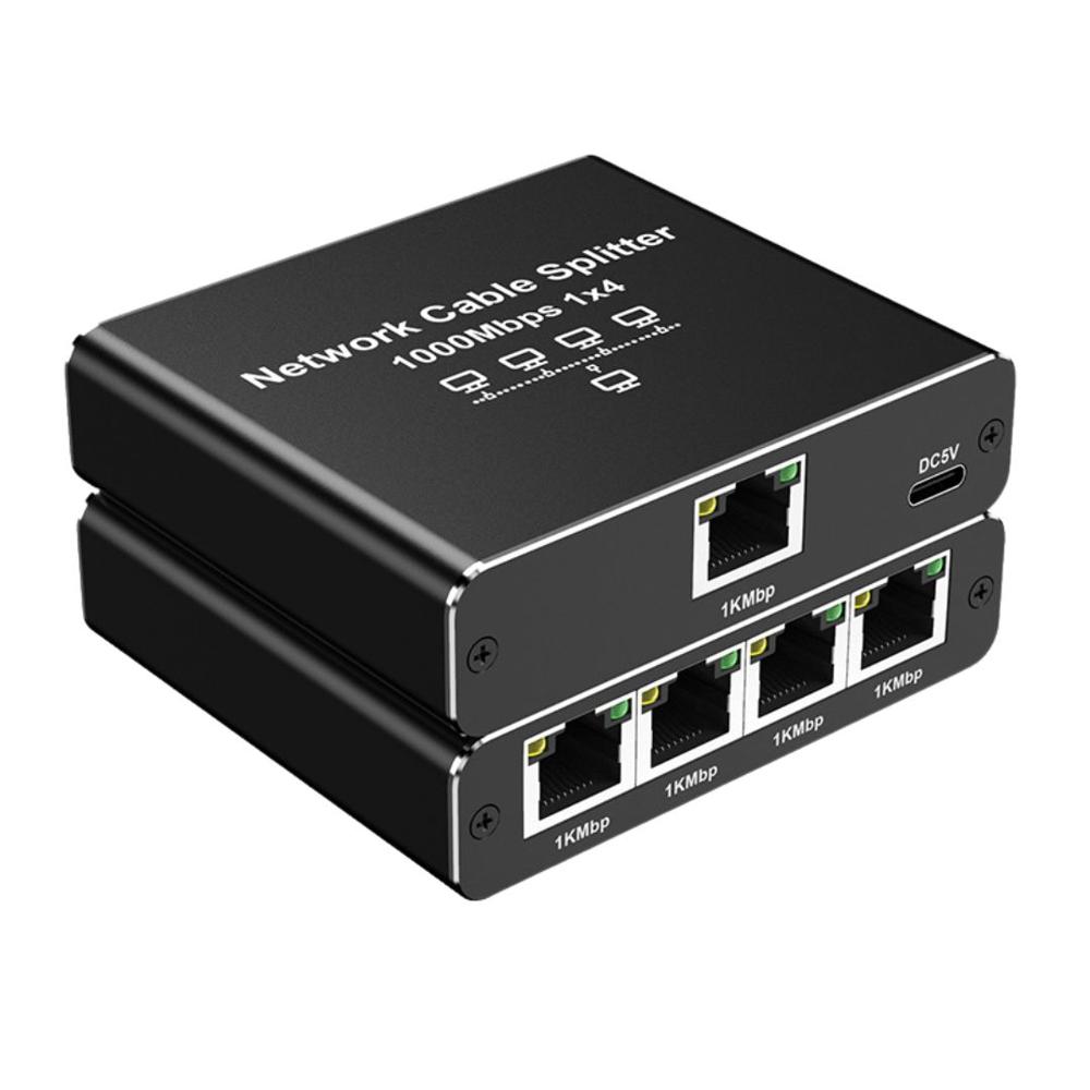 Divisor de Red RJ45 1x4 Gigabit con Alimentación USB Tipo C