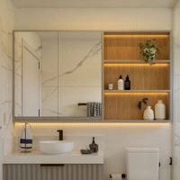 Mueble de Baño Flotante con Espejo y Luces Led Bennett Color Taupe-Roble Buralo TU MESITA