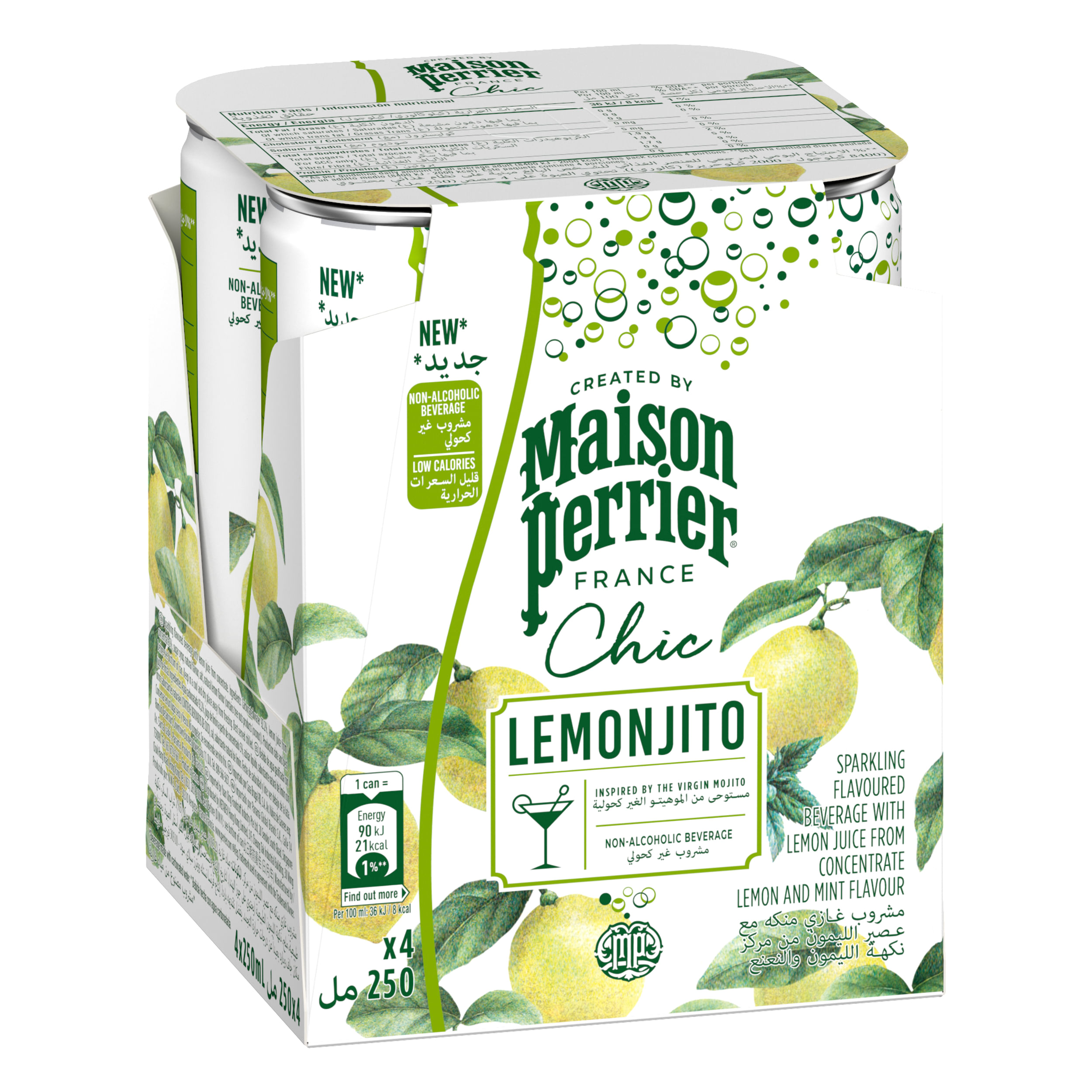 Agua Mineral con Gas MAISON PERRIER Chic Lemonjito Lata 250ml Pack 4un