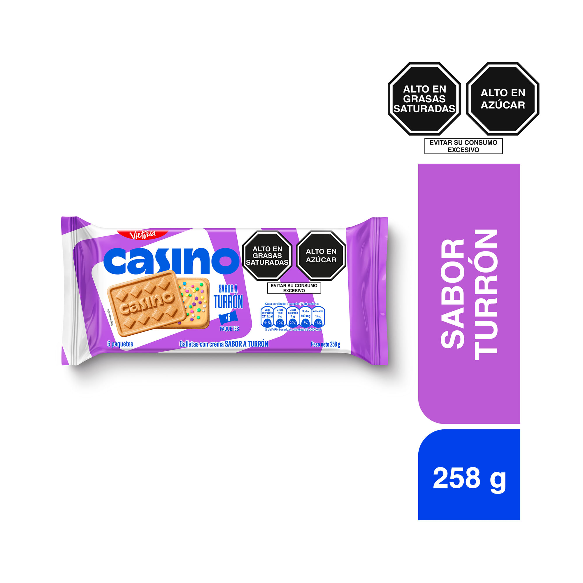 Galleta CASINO Sabor Turrón Empaque 43g Paquete 6un