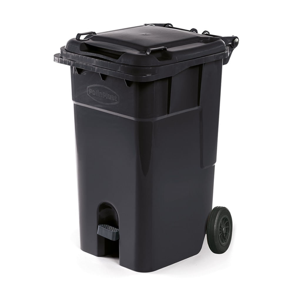 Tacho Recolector Polinplast Super King Kong N° 120 Negro con Pedal y Ruedas