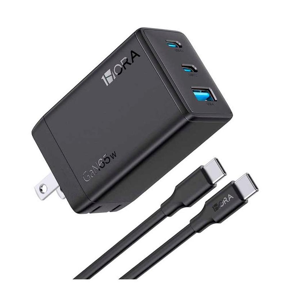 CARGADOR 1HORA DUAL GAR322 TIPO-C A TIPO-C 65W 3A 2M NEGRO