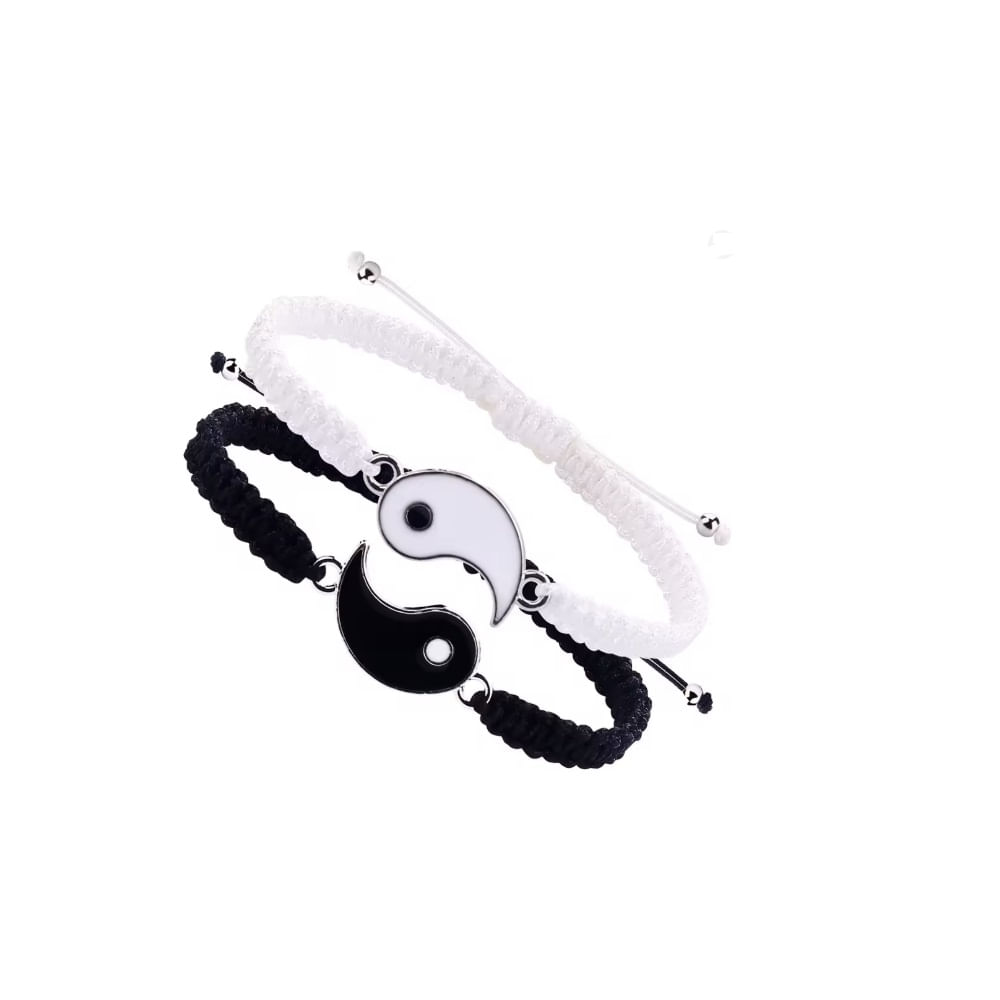 Pulsera 2 en 1 Ying Yang para Parejas Amigos Blanco Negro