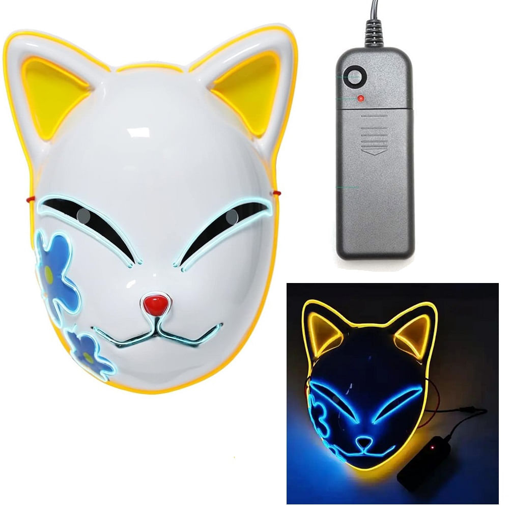 Mascara Gato con Luces para Fiestas Hallowen Amarillo