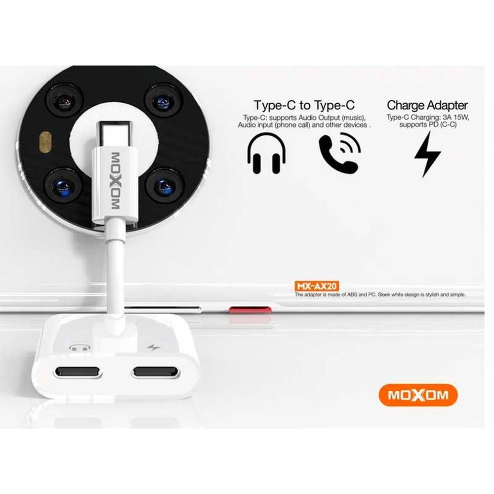 CABLE MOXOM MX-AX20 TIPO C A TIPO C + ADAPTADOR TIPO C 3A 15W BLANCO