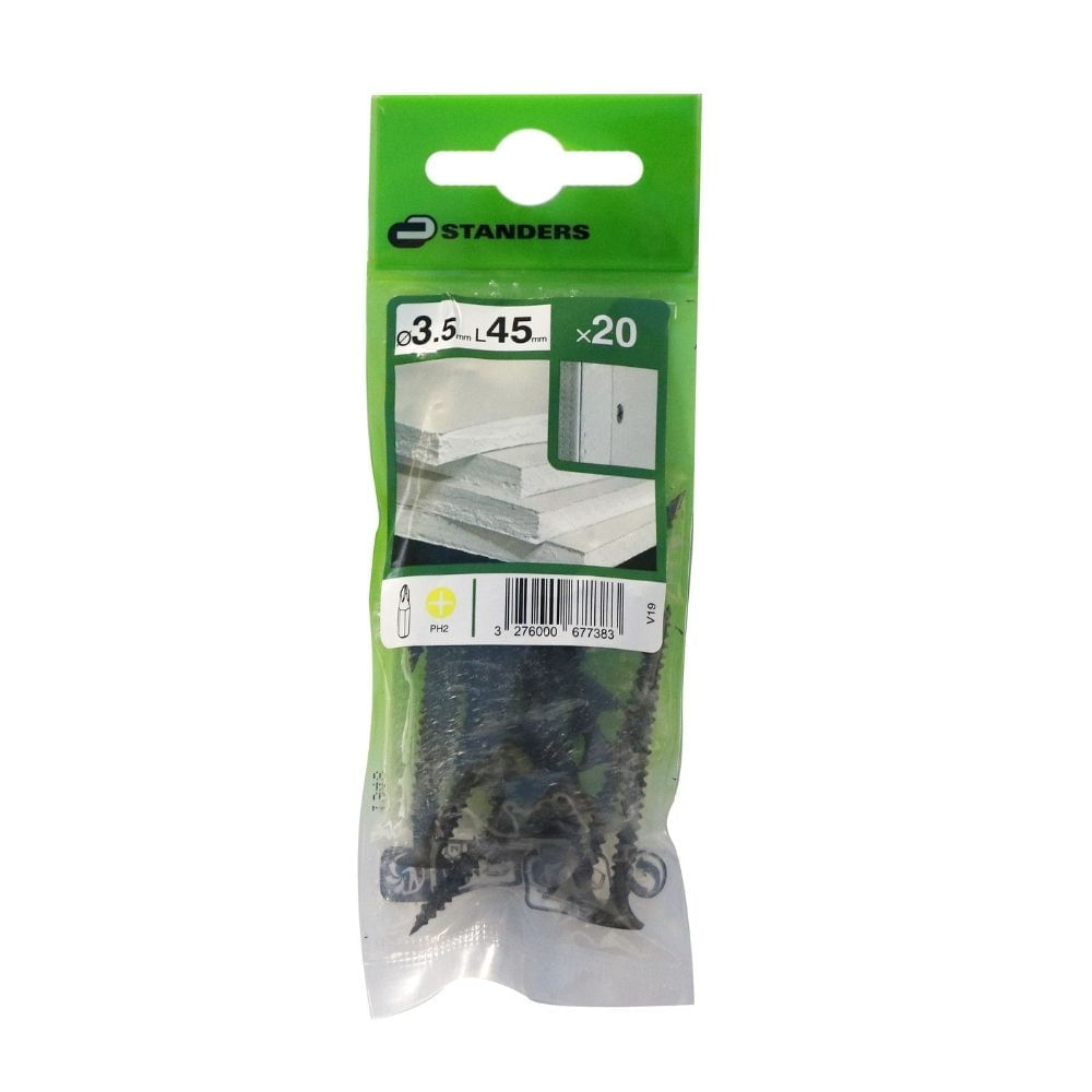 Tornillo para placas de Yeso Avellanada 3.5x45 20 unidades Standers