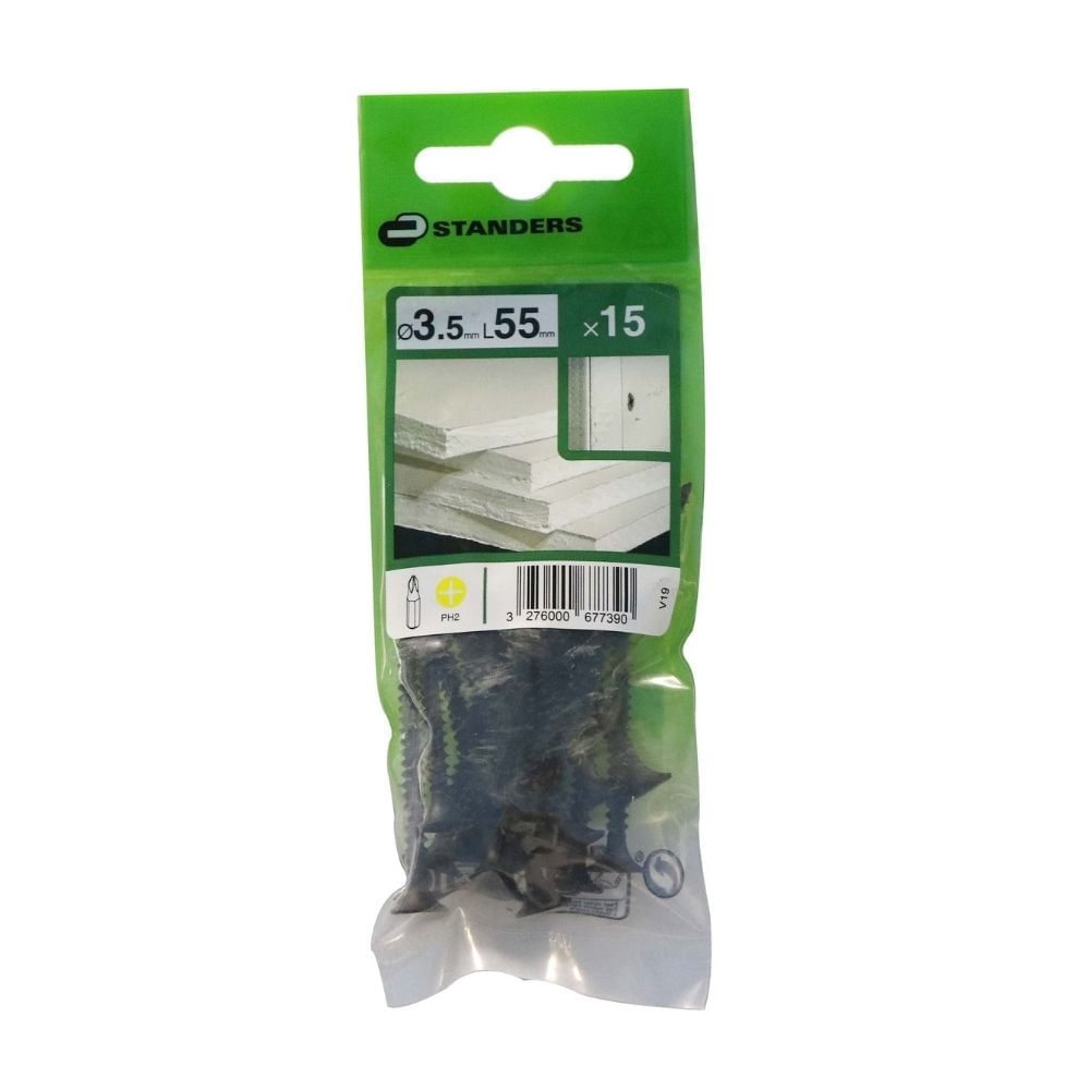 Tornillo Ph C.bugle Fosfat 3.5x55mm para drywall 15 unidades Standers