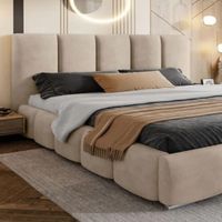 Cama Box Tarima + Cabecera Liza Beige  2 Plazas Decora