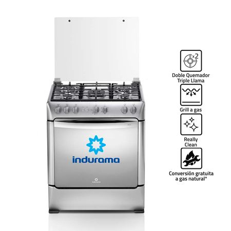 Cocina de pie Indurama Firenze Zafiro a Gas con Grill y 5 Quemadores en Acero Inoxidable Gris