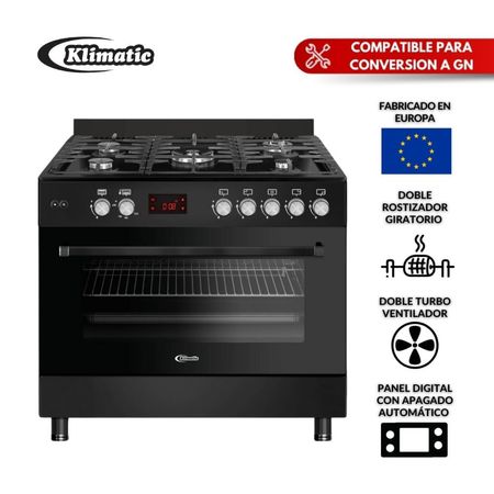 Cocina de Pie Klimatic Accent a Gas 5 Hornillas Hierro Fundido Negro
