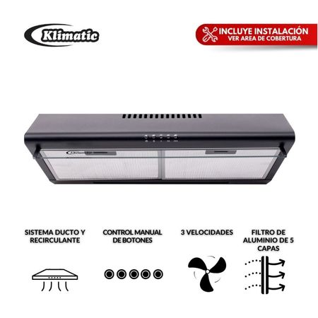 Campana Extractora 60cm Klimatic CK601NE/M Mate Negro