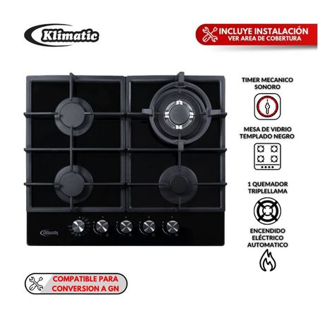 Cocina Empotrable Klimatic Trevi 60 Vidrio Templado Negro 60cm
