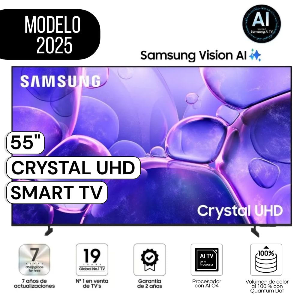 Televisor Samsung 55"" Pulg. Crystal UHD UN55U8000FGXPE Smart TV Modelo 2025 - Negro