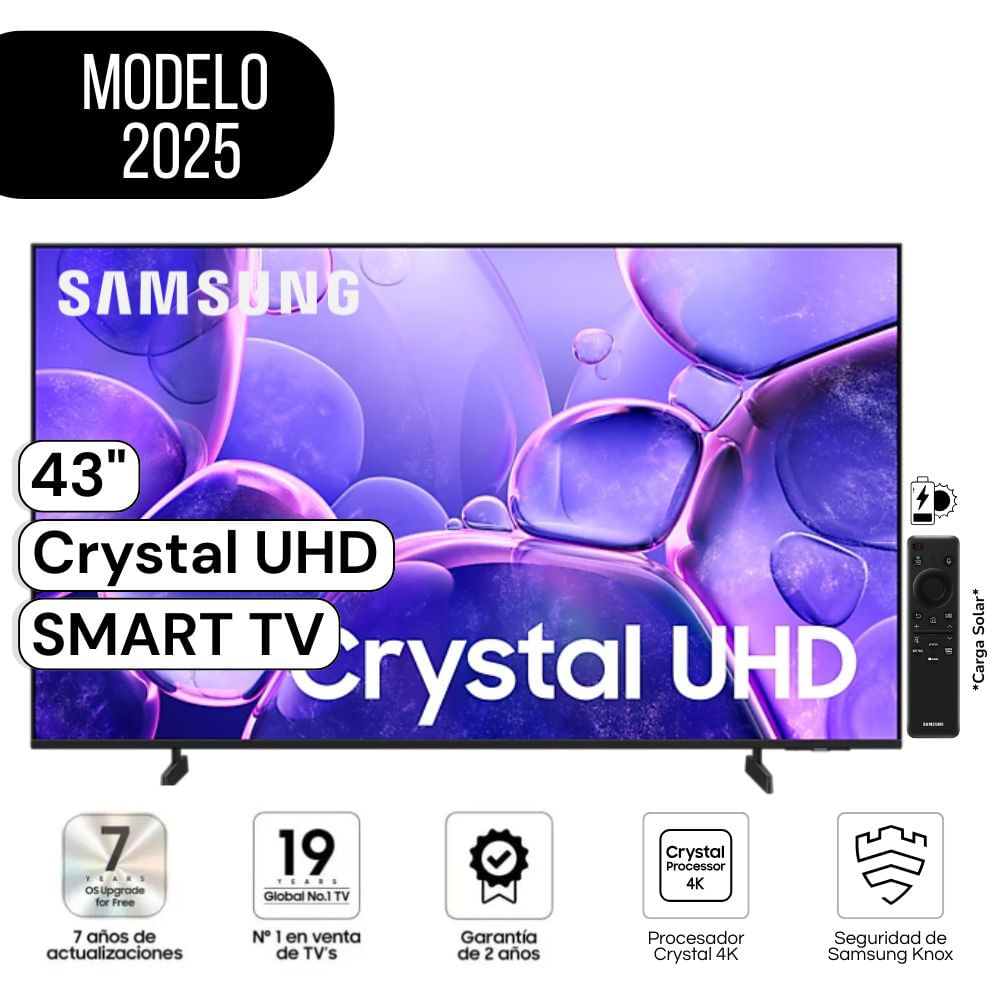 Televisor Samsung 43"" Pulg. Crystal UHD 4K Smart TV UN43U8000FGXPE Modelo(2025) - Negro