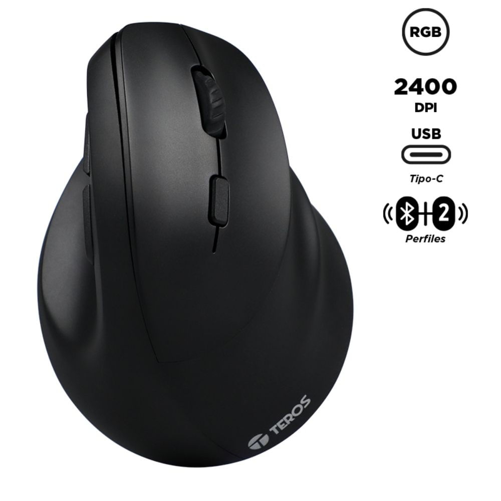 Mouse Ergonómico Inalámbrico 2.4G+Bluetooth 2400 DPI TE-5169N - Teros