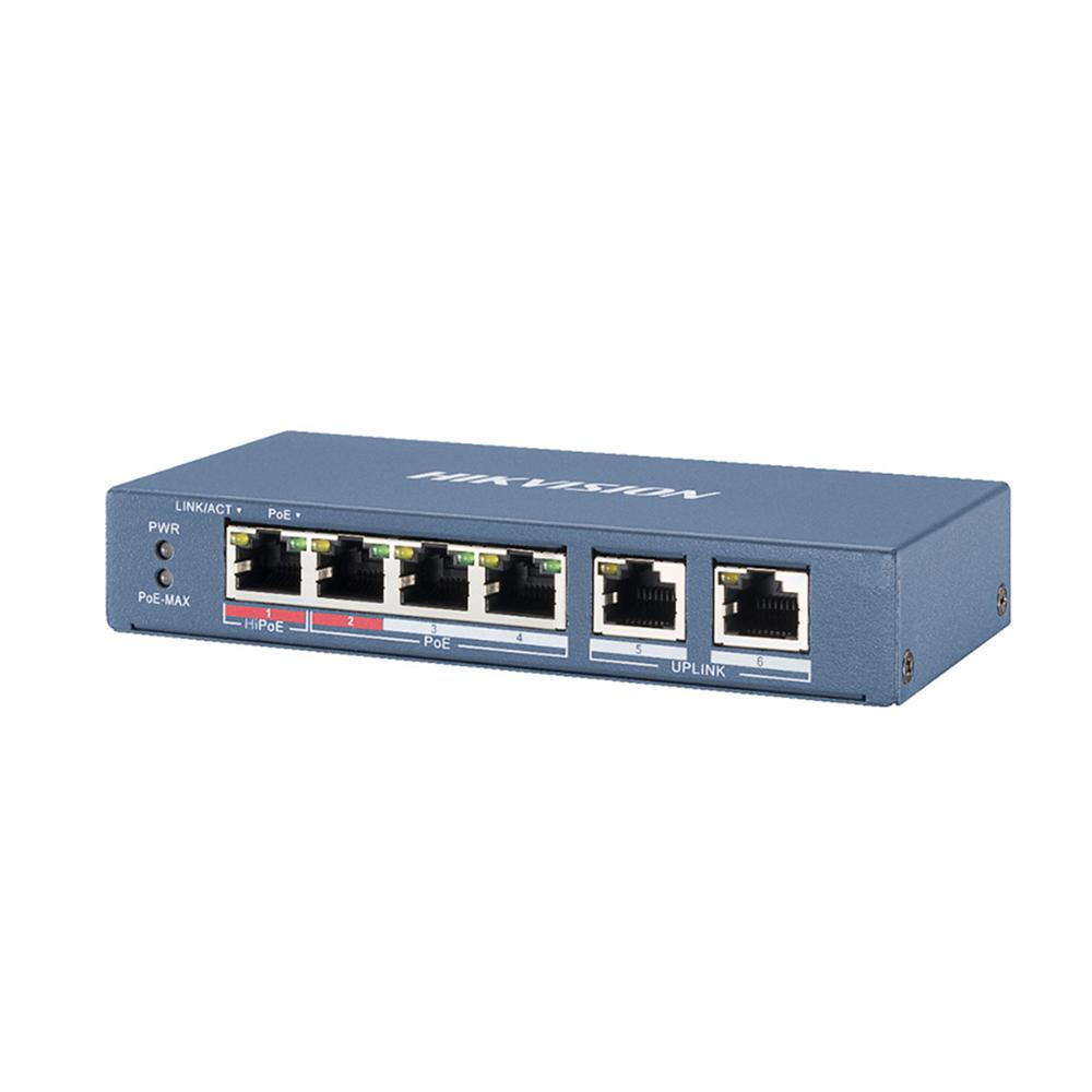 SWITCH NO ADMINISTRABLE HIKVISION L2 4 PUERTOS POE 100MBPS RJ45 2 PUERTOS UPLINK PN: DS-3E0106HP-E
