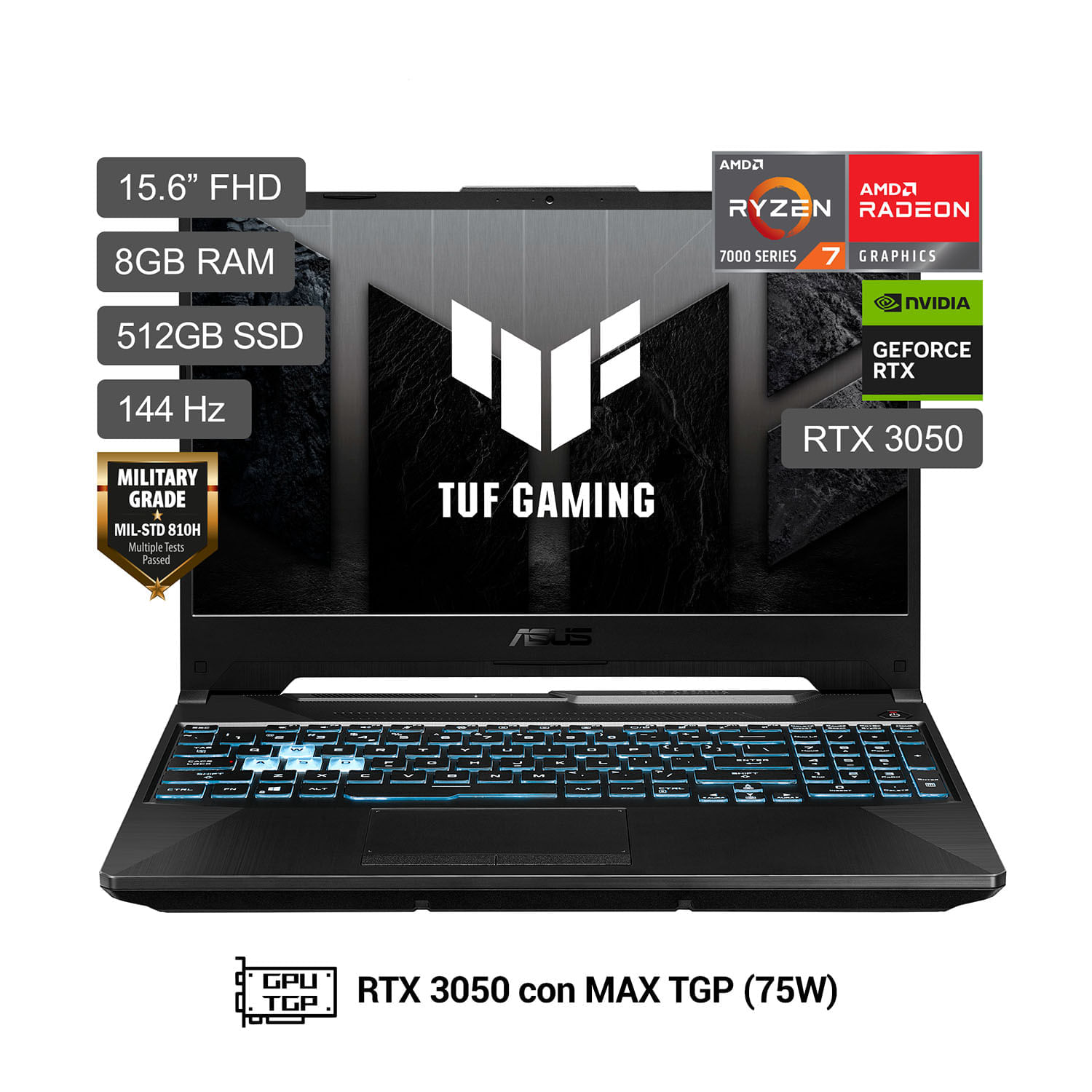 Laptop ASUS TUF Gaming A15 AMD Ryzen 7 7445HS 512GB SSD 8GB RAM 15.6"" RTX 3050