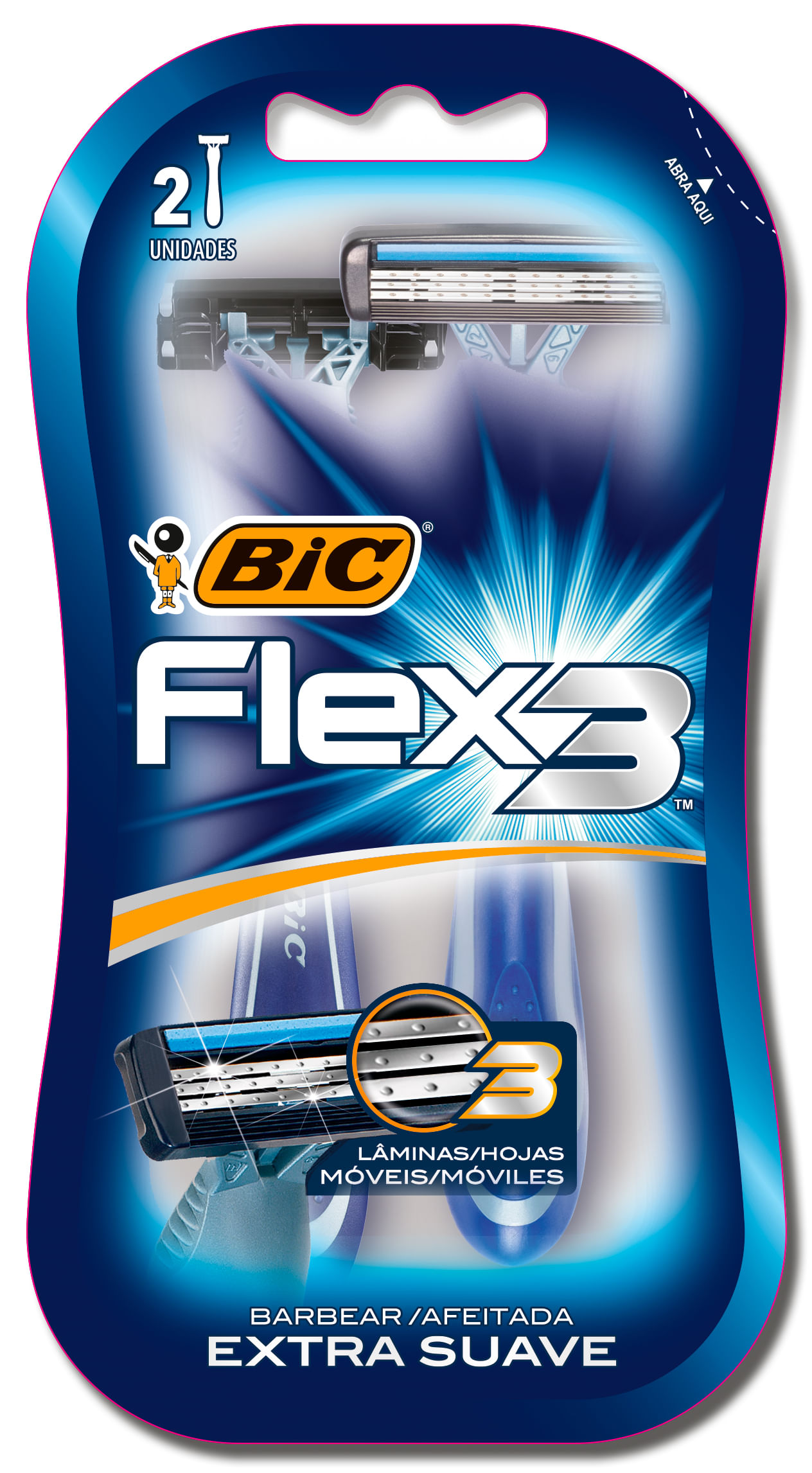 Máquina de Afeitar Desechable BIC Flex 3 Hojas Paquete 2un