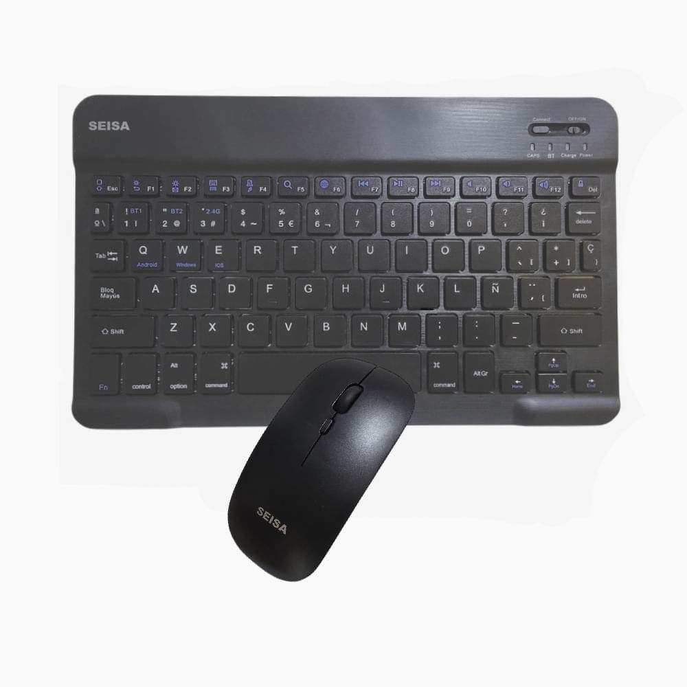 Teclado y Mouse Inalambrico Recargable Dual Bluetooth 2.4g SEISA DN-H038 Negro