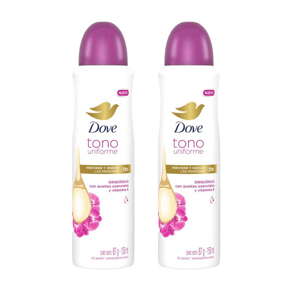 Pack Desodorante para Mujer Antitranspirante Aerosol DOVE Orquídeas Frasco 150ml Paquete 2un