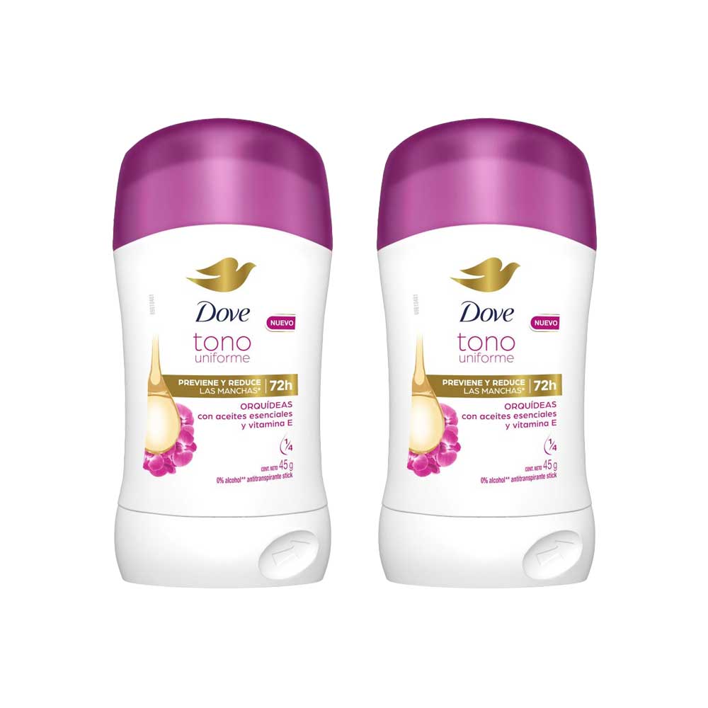 Pack Desodorante para Mujer Antitranspirante Stick DOVE Orquídeas Frasco 45g Paquete 2un