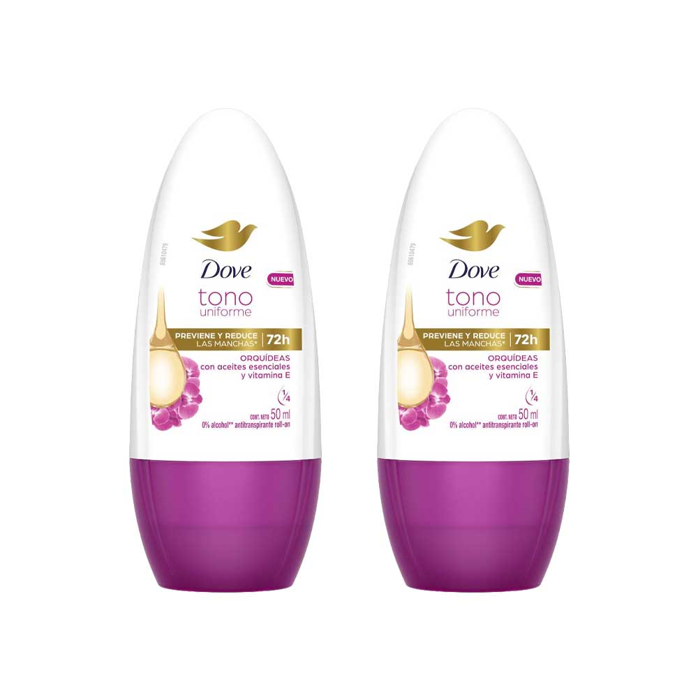 Pack Desodorante para Mujer Antitranspirante Roll On DOVE Orquídeas Frasco 150ml Paquete 2un