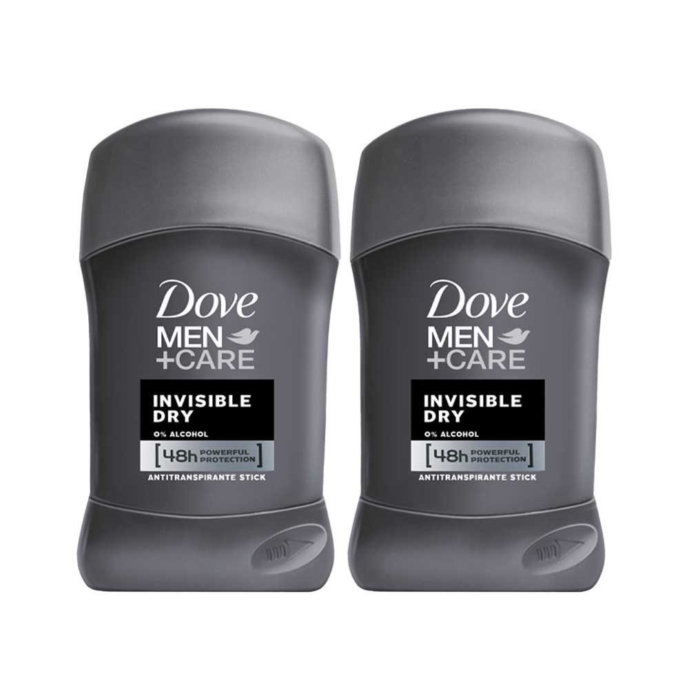 Pack Desodorante para Hombre en Barra DOVE Invisible Dry Frasco 50g Paquete 2un