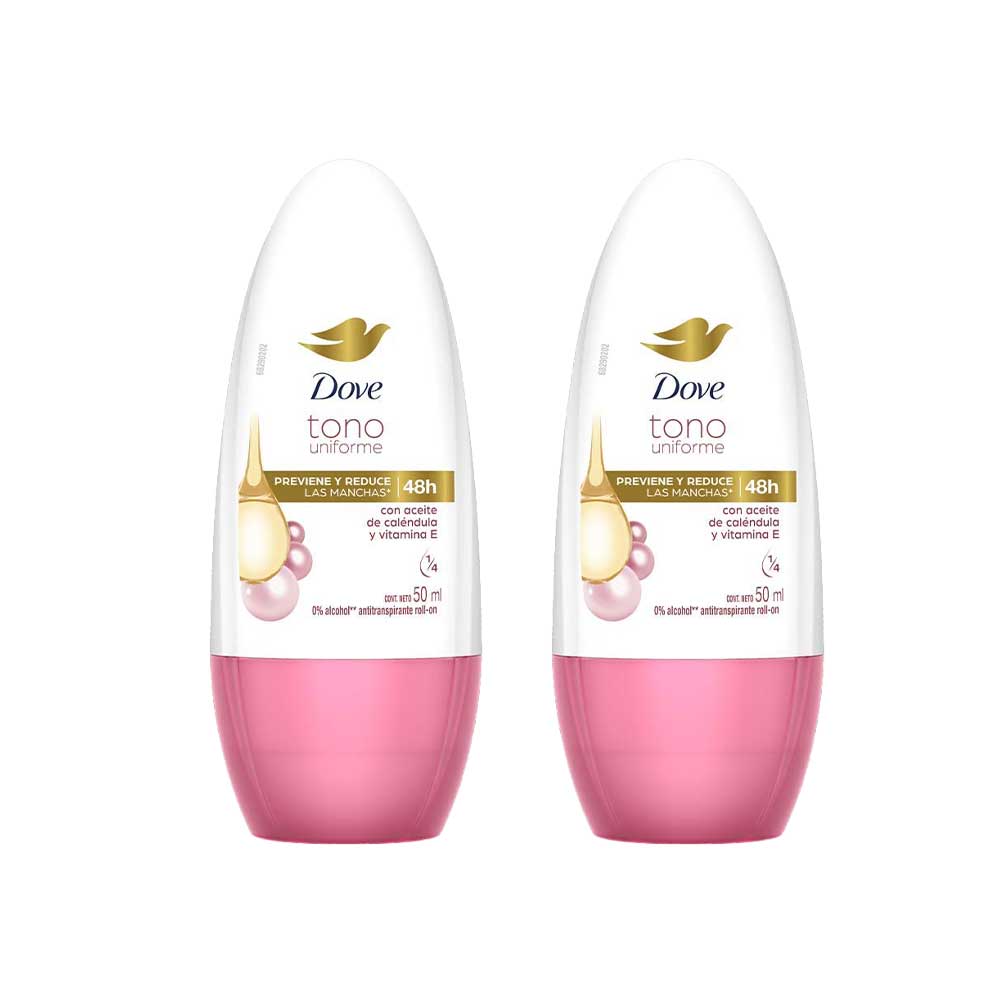 Pack Desodorante para Mujer en Roll OnDOVE Tono Uniforme Caléndula Frasco 50ml Paquete 2un