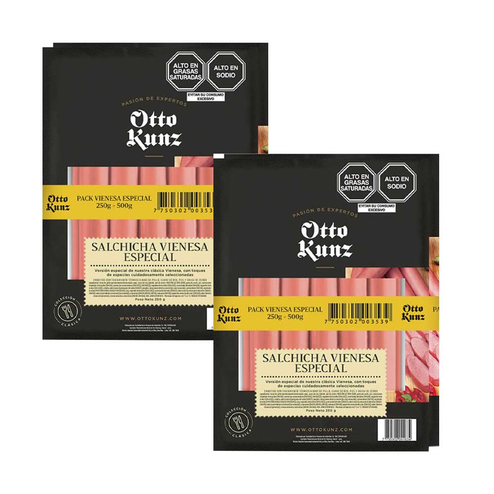 Pack Salchicha Vienesa OTTO KUNZ Paquete 250g + Paquete 500g x 2un