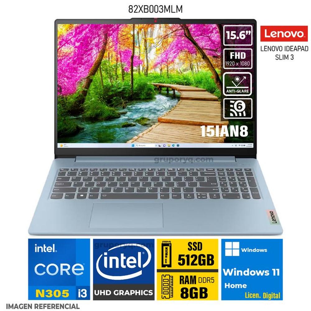 Laptop LENOVO IDEAPAD SLIM 3 15IAN8 Intel Core i3-N305 Pantalla 15.6"" FHD RAM 8GB SSD 512GB