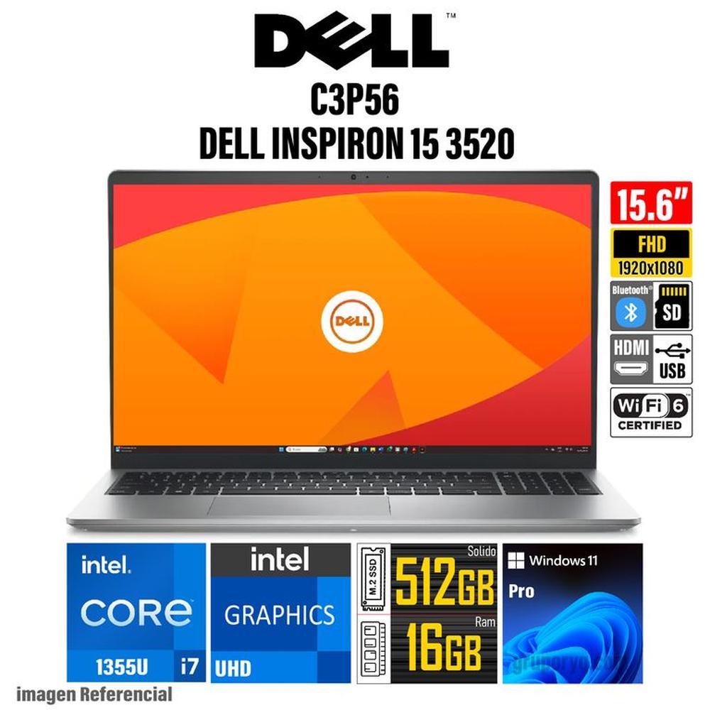 Laptop DELL INSPIRON 15 3520 Intel Core i7-1255U RAM 16GB SSD 512GB Pantalla 15.6"" FHD