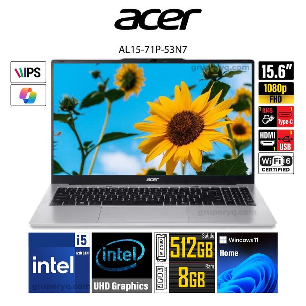 Laptop ACER AL15-71P-53N7 Intel Core i5-12450H Pantalla 156 FHD IPS 8GB 512GB Windows 11Home