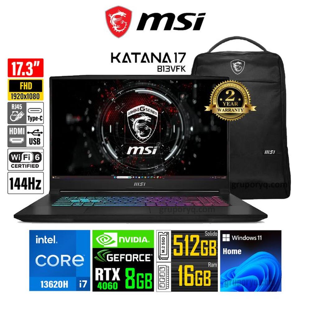 Laptop MSI KATANA17 Intel Core i7-13620H RAM 16GB SSD 512GB 17.3"" FHD 144HZ RTX 4060 8GB