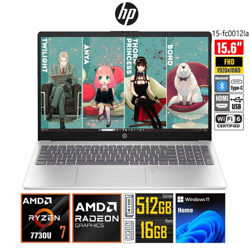 Laptop HP 15-fc0012la AMD Ryzen 7-7730U 156 FHD RAM 16GB SSD 512GB -802N1LA