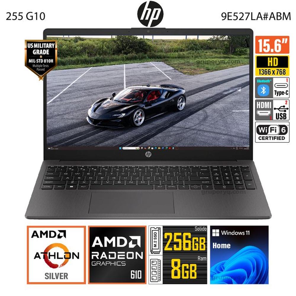 Laptop HP 255 G10 AMD Athlon Silver-7120U 15.6"" HD RAM 8GB SSD 256GB Windows 11 -9E527LA