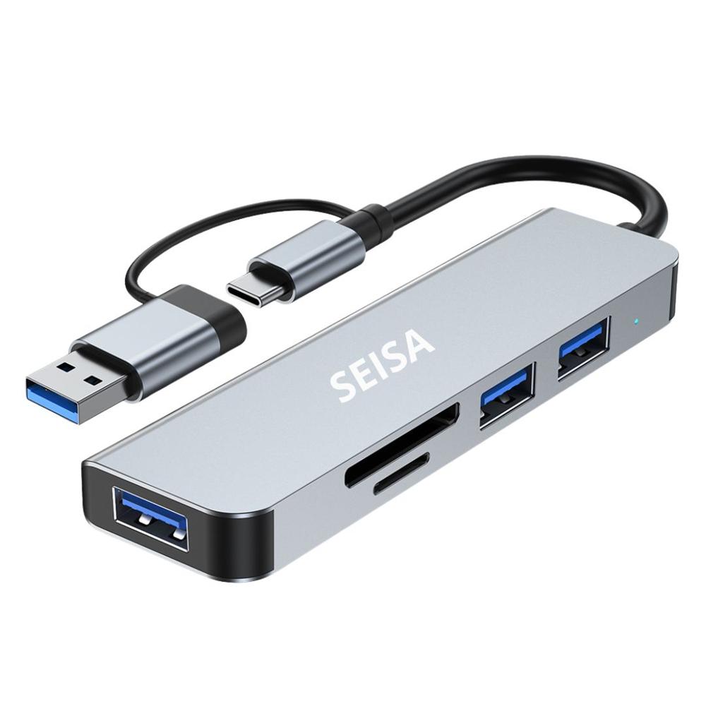 Adaptador Hub USB 5 en 1 Tipo C con Lector SD/TF y 3 Puertos USB 3.0