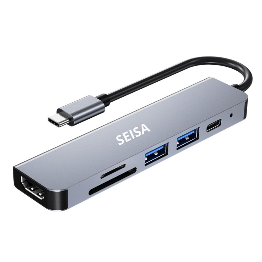 Adaptador Hub SEISA 6 en 1 Tipo C a Tipo C, USB, SD, TF y HDMI 4K