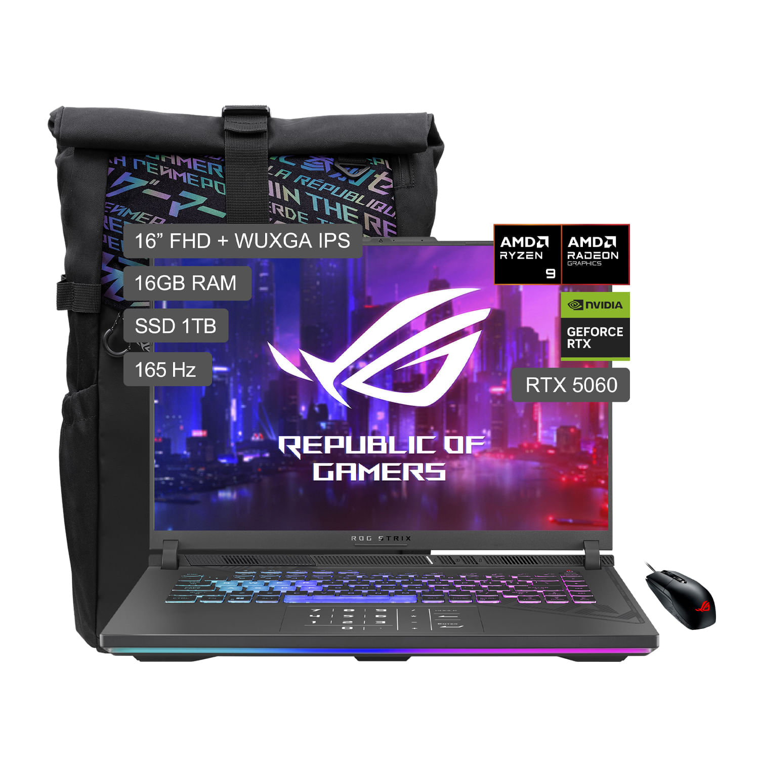 Laptop ASUS ROG Strix G16 AMD Ryzen 9 9955HX 16"" 1TB SSD 16GB RAM RTX 5060 (Max 115W TGP)